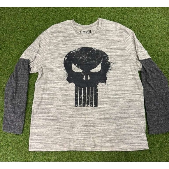 Marvel Other - Marvel Punisher Bioworld Shirt Mens XL Heather Gray Cotton Skull Graphic Outdoor